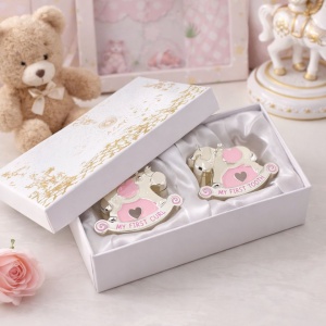 AZAY Baby Girl Gift Set – First Lock of Hair & First Tooth, Pink Design, Gift Box Included