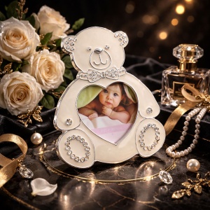 AZAY Children's Photo Frame – Teddy Bear with Crystals, 8x9 cm – Decorative Baby Photo Frame, Newborn Gift, Gift Box Included