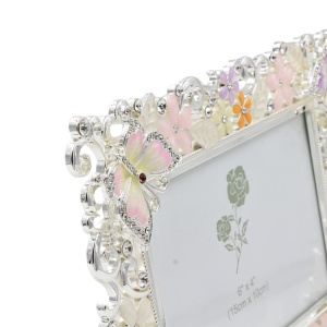 Ramă Foto AZAY cu Flori și Fluturi, 15x10 cm, Ramă Foto Decorativă cu Cristale, Cadou Elegant Femei, Cutie Cadou Inclusă