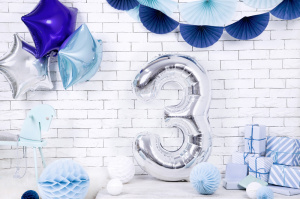 Balon cifra 3, argintiu, 35 cm