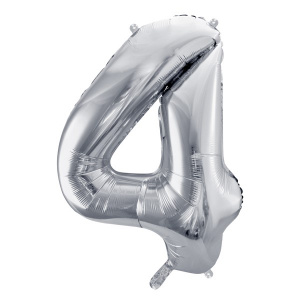 Balon cifra 4, argintiu, 35 cm