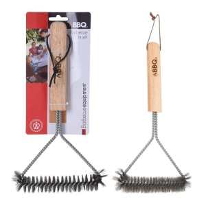 Perie pentru curățarea grătarului, formă triunghiulară, peri metalici rezistenți, mâner din lemn, BBQ