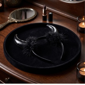 Bentiță de Halloween cu coarne negre lucioase și blăniță, accesoriu pentru costum de diavol