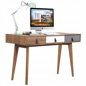 Birou Jumi, cu 3 sertare, 120x55x75 cm, design modern din lemn MDF, culoare stejar deschis