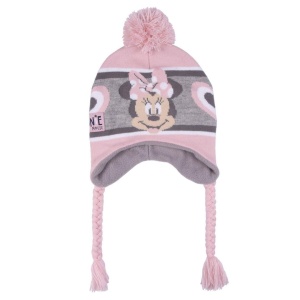 Căciulă pentru copii, Minnie Mouse, cu pompon și urechi, roz cu gri