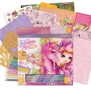 Caiet de schițe creativ, Forest Nebulous Horses, Nebulous Stars - 250 stickere, 80 șabloane, 12 creioane colorate și 35 pagini de schițe