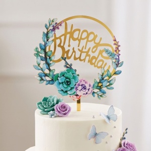 Cake Topper model cerc floricele turcoaz