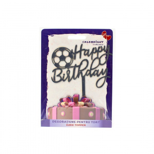 Cake Topper pentru tort cu mesaj Happy Birthday și minge de fotbal