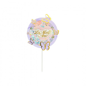 Cake Topper pentru tort cu mesaj La Mulți Ani cerc-fluturași lila
