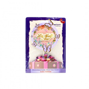 Cake Topper pentru tort cu mesaj La Mulți Ani cerc-fluturași lila