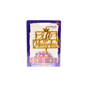 Cake Topper tort La Mulți Ani coroană aurie