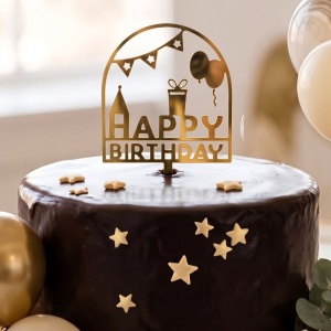 Cake Topper pentru tort Happy Birthday party, auriu