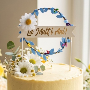 Cake Topper pentru tort, model coroniță cu floricică albă