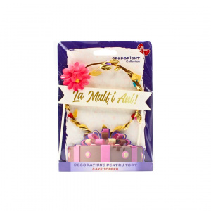 Cake Topper pentru tort, model coroniță cu floricică roz