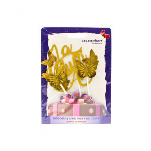 Cake Topper tort Fluturași auriu glitter