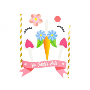 Cake Topper tort La Mulți Ani unicorn floricică - Img 1