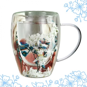 Cană cu flori uscate, pereți dubli, sticlă borosilicată, izolare termică, 300 ml - Img 3