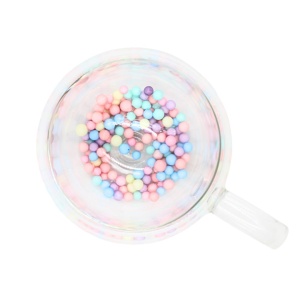 Cană cu inserție de biluțe colorate pastel, pereți dubli, sticlă borosilicată, 250 ml, Aurora Bloom