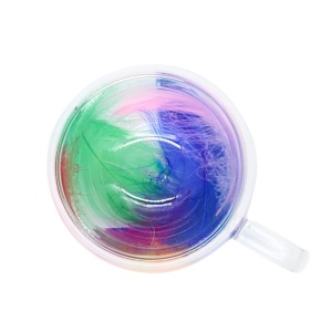 Cană cu inserție de pene multicolore, pereți dubli, sticlă borosilicată, 200 ml, Aurora Bloom