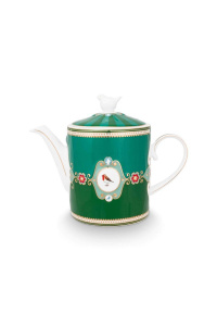 Ceainic din porțelan, Pip Studio, Medallion Emerald-Green, 1.3l, colecția Love Birds