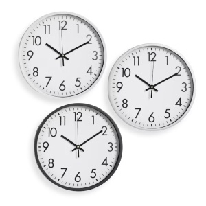 Ceas de perete alb cu cadru negru și cifre negre, 30 cm, design modern