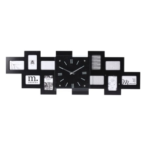 Ceas de perete cu rame foto, tip colaj, 10 fotografii, culoarea negru, MDF, 80x4x26 cm