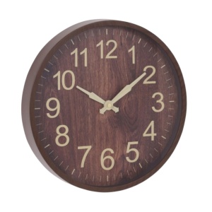 Ceas decorativ de perete, cu aspect de lemn, culoare maro, 30 cm, design modern