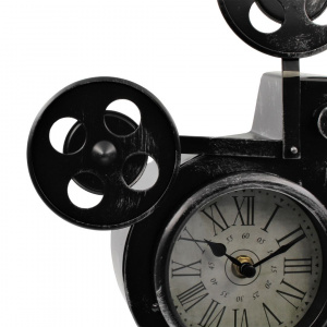 Ceas retro, model camera video cu trepied, metalic, culoare negru vintage