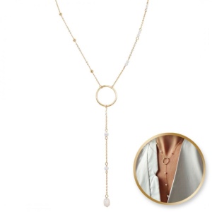 Colier cu perle și cerc decorativ – Oțel inoxidabil placat cu aur 14K, Ecarla, NST2139