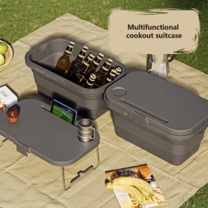 Coș de picnic, pliabil, 3 în 1, gri, masă portabilă, recipient și cutie multifuncțională, 15L, KP03SZ, eCarla 
