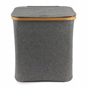 Coș de rufe pliabil 60L Jumi, gri natural, bambus și poliester, 40x33x45 cm
