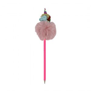 Creion figurină Unicorn albastru puf roz 26cm
