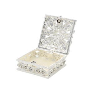 Cutie Bijuterii Pătrată 5x5 cm cu Flori, Perle și Strasuri AZAY – Casetă Bijuterii Elegantă, Cutie Inel, Cutie Cadou Femei cu Ambalaj Premium