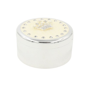 Cutie Bijuterii Rotundă 7 cm cu Coroană și Strasuri AZAY – Casetă Bijuterii Elegantă, Cutie Inel, Cutie Cadou Femei Premium, Ambalaj Inclus
