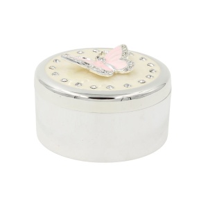Cutie Bijuterii Rotundă 7 cm cu Fluture Roz și Strasuri AZAY – Casetă Bijuterii Elegantă, Cutie Inel, Cutie Cadou Femei cu Ambalaj Premium
