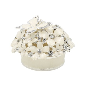 Cutie Bijuterii Elegantă cu Flori și Strasuri, AZAY – Casetă pentru Inel, Cutie Cadou Femei, Decor Romantic, Alb/Ivory