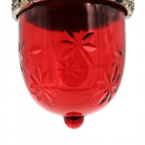 Decorațiune de Crăciun pentru brad, Decoris, ghindă roșie cu aspect de cristal, capac auriu antichizat și frunzuliță