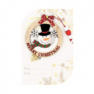 Decorațiune din lemn - Snow circle Merry Christmas roșu - Om de zăpadă