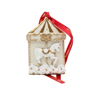 Decorațiune Ginza, Regatul de Crăciun, Royal, model carusel alb, 8.5 cm