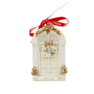 Decorațiune Ginza, Regatul de Crăciun, Royal, model fereastră albă cu ghirlandă mare, 8.5 cm