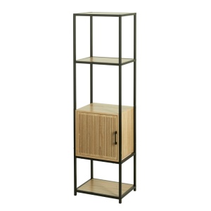 Dulap cu cadru metalic și rafturi MDF, design modern cu ușă din lemn, 43x33x153 cm, negru