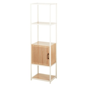 Dulap cu cadru metalic și rafturi MDF, design modern cu ușă din lemn, 43x33x153 cm, alb
