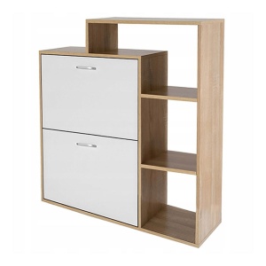 Dulap de pantofi cu 2 compartimente și bibliotecă laterală JUMI – Sonoma, 86x24x90 cm, PAL laminat