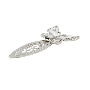 Semn de Carte Metalic Elegant Fluture cu Cristale, 10.5 x 5.5 cm, Argintiu, Cadou Premium pentru Femei, AZAY