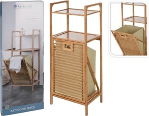 Etajeră Baie cu Coș Rufe – Bambus Natural – 40x30x95 cm – Bathroom Solutions - Img 2