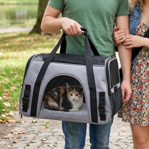 Foldable pet carrier bag, breathable mesh, 44x25x28 cm, max. 5 kg, grey