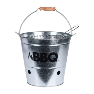 Găleată grătar BBQ din zinc Ø26 cm, portabilă, cu grătar și mâner, ideală pentru camping și picnic