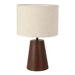 Lampă de masă decorativă cu abajur textil și bază efect lemn, E27, 23x37 cm 