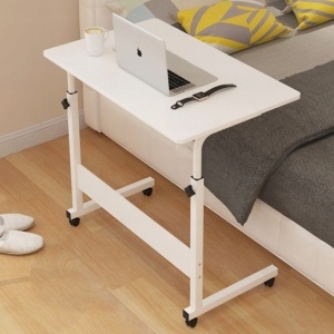Masă mobilă, reglabilă, pe roți, pentru laptop, cadru metalic, culoarea alb, 80x40 cm, eCarla, STL03WZ2