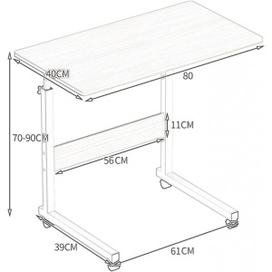 Masă mobilă, reglabilă, pe roți, pentru laptop, cadru metalic, culoarea bej, 80x40 cm, eCarla, STL03WZ4